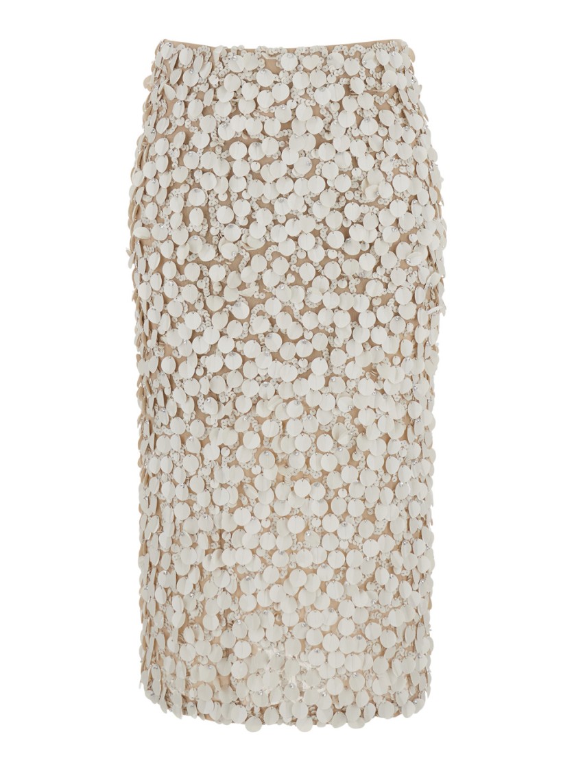 Shop P.a.r.o.s.h . Fitted Skirt With Textured Circular Embellishments In Neutrals