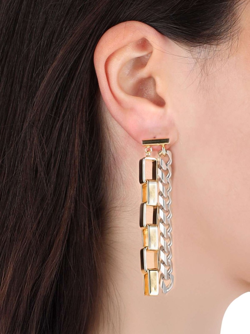 Mm6 Maison Margiela Mm6 By Maison Margiela Brass Drop Earrings With Chain Charms