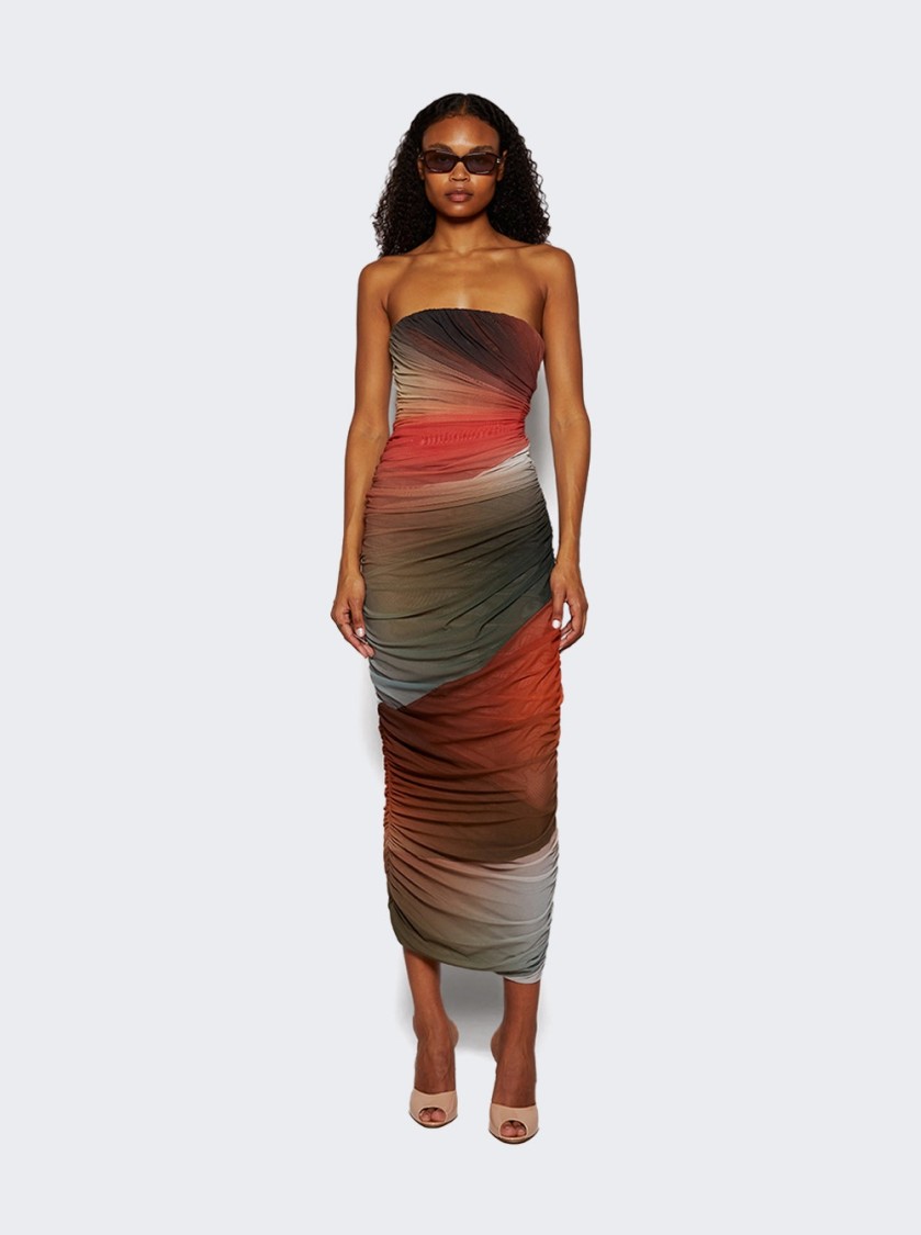 Attico The Midi Dress Brown And Orange In Multicolor