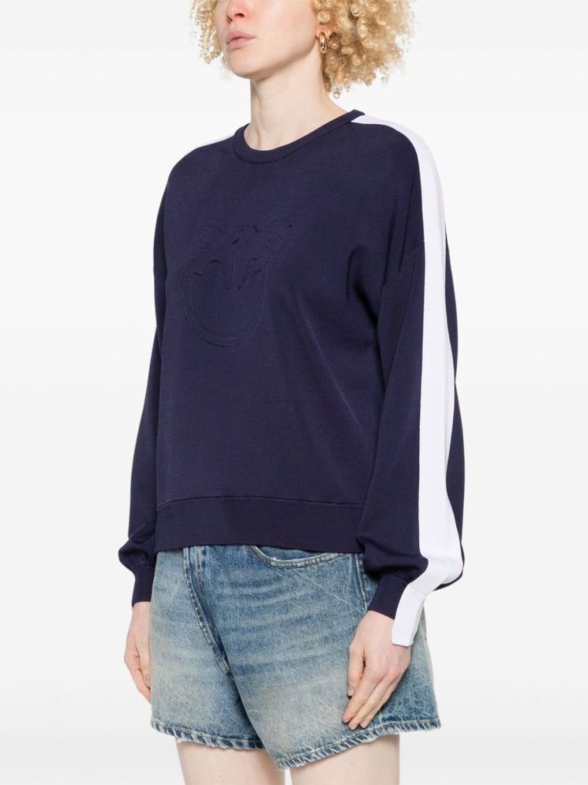 Shop Pinko Navy Blue Sweater With Stripe Detailing
