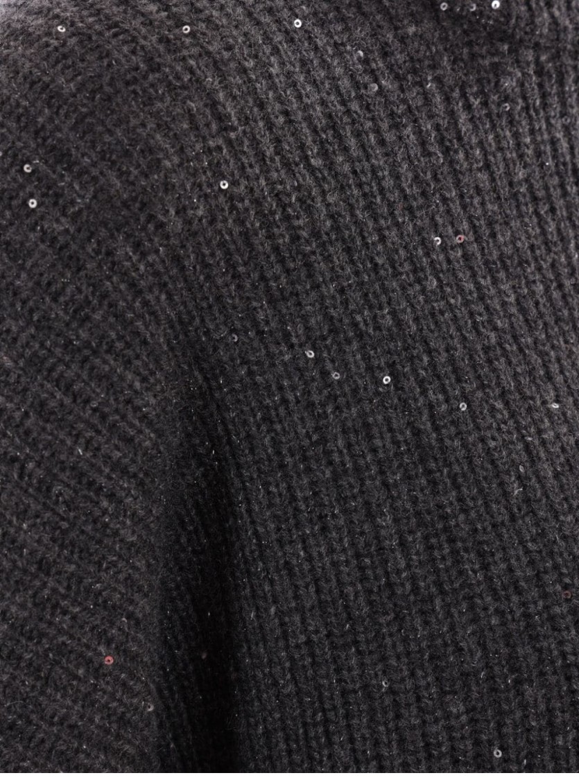 Brunello Cucinelli Ribbed Mock Neck Sweater With Subtle Sparkling Accents In Gray