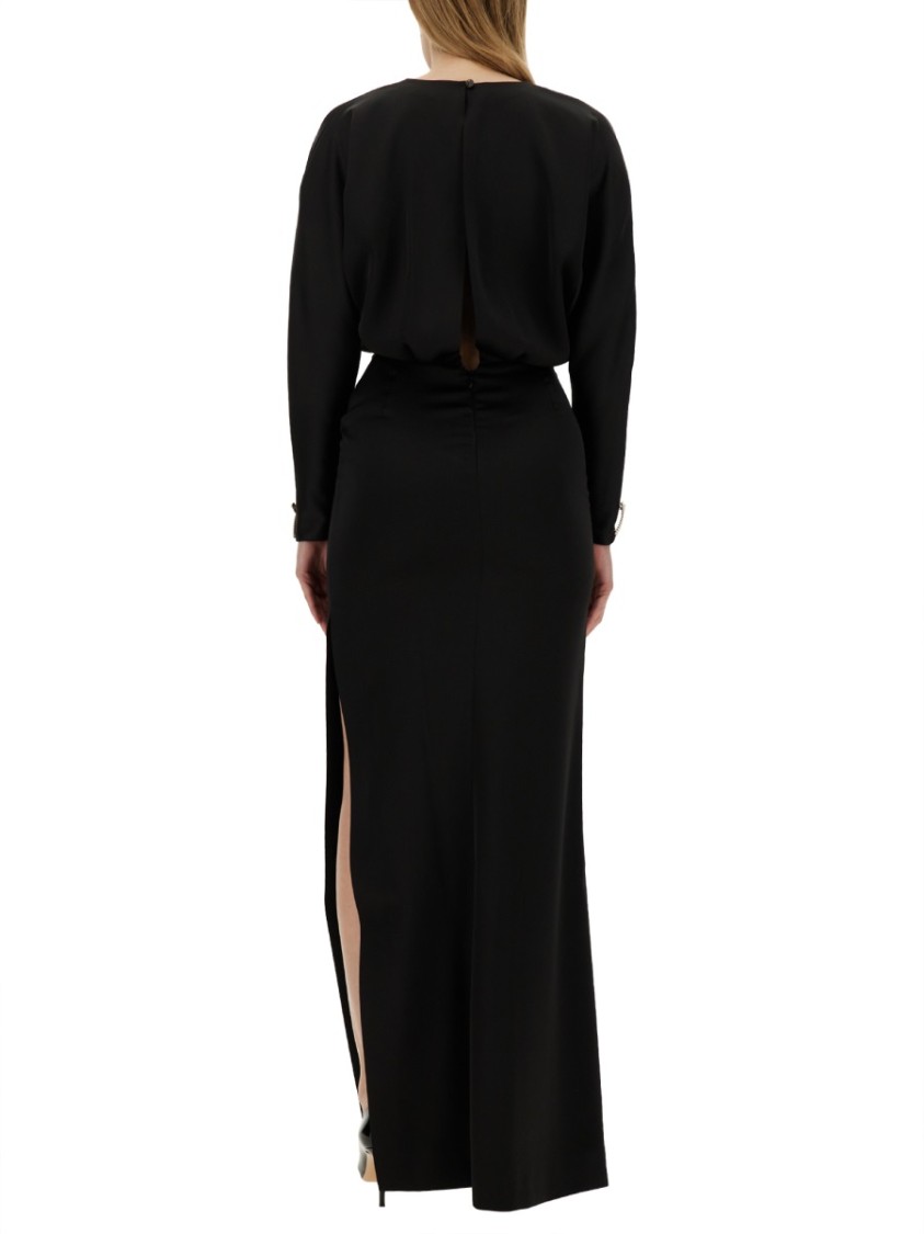 Shop Genny Black Long Dress With Deep V-neckline And High Slit