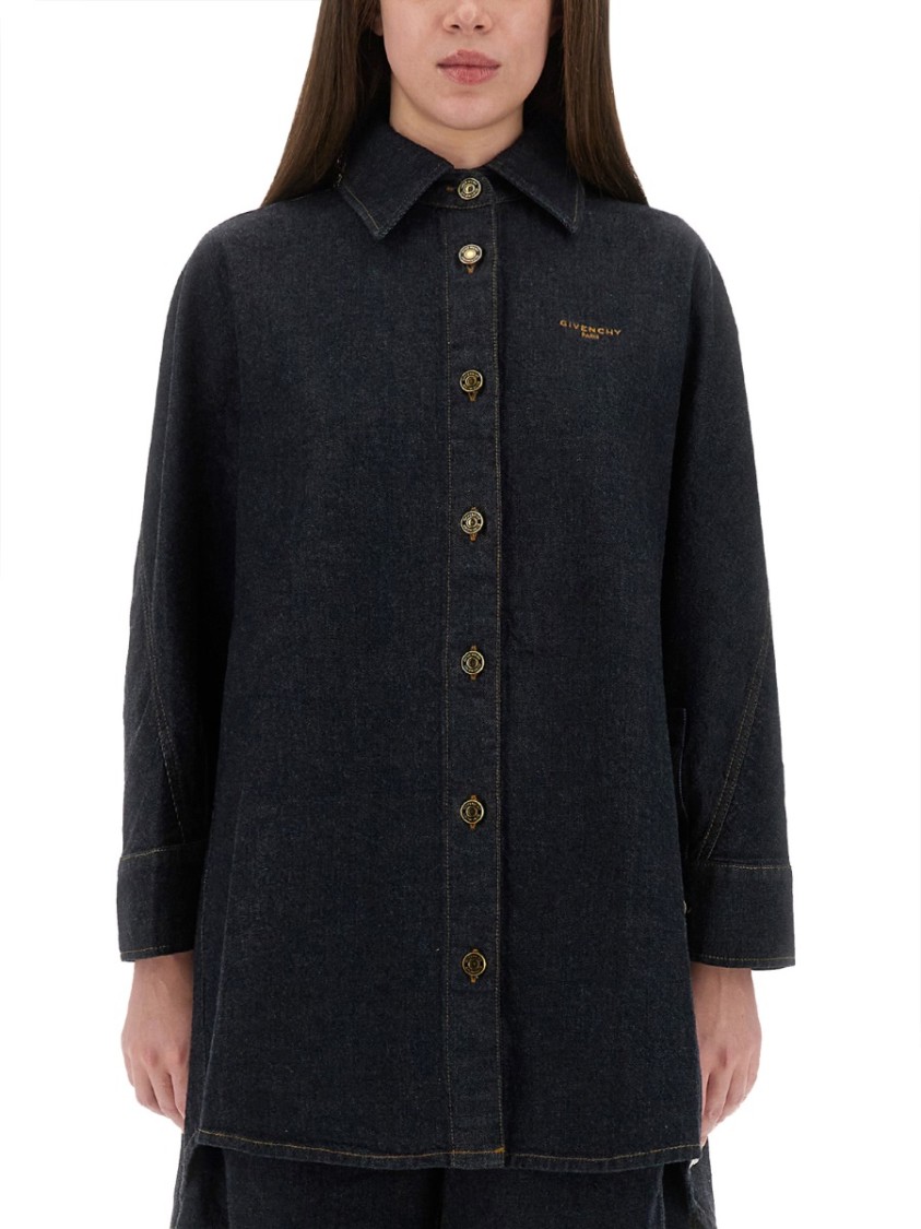 Givenchy Collared Neck Structured Long Sleeves Top In Blue