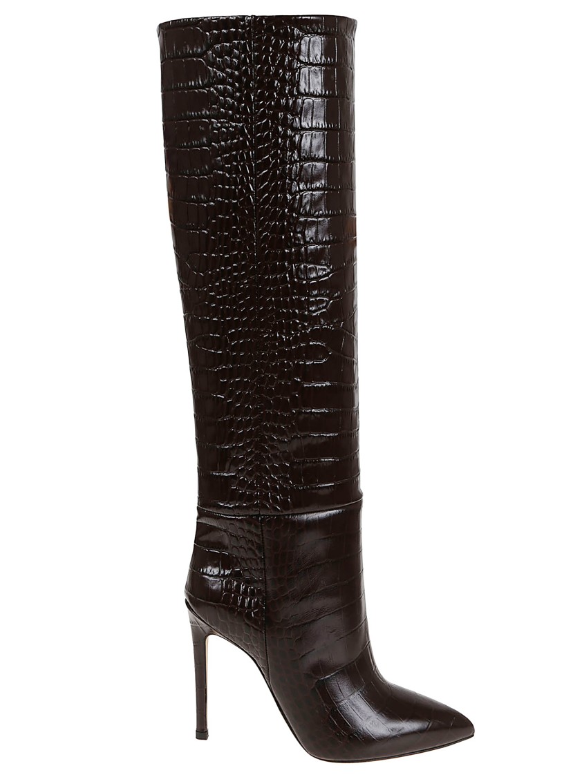 Paris Texas Stiletto Boot In Crocodile-effect Leather In Brown