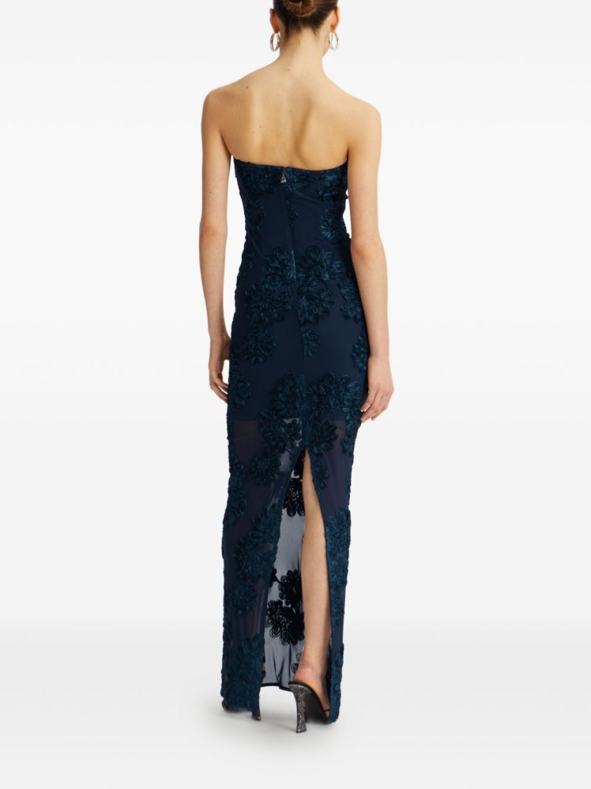 Rotate Birger Christensen Rotate Maxi Dress With Floral Embellishments And Mesh Panel In Multi