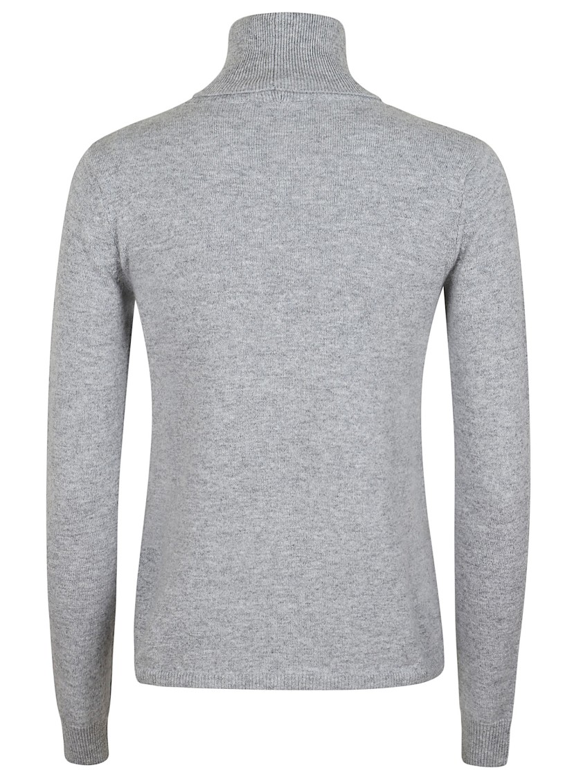 Max Mara Fitted Wool Turtleneck Sweater With Ribbed Detailing In Gray