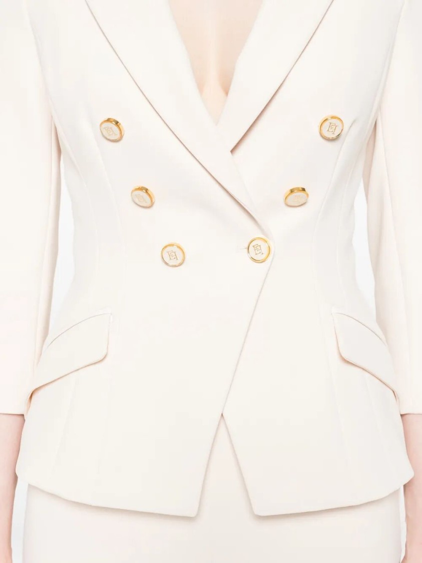 Elisabetta Franchi Tailored Double-breasted Jacket With Gold Buttons In White