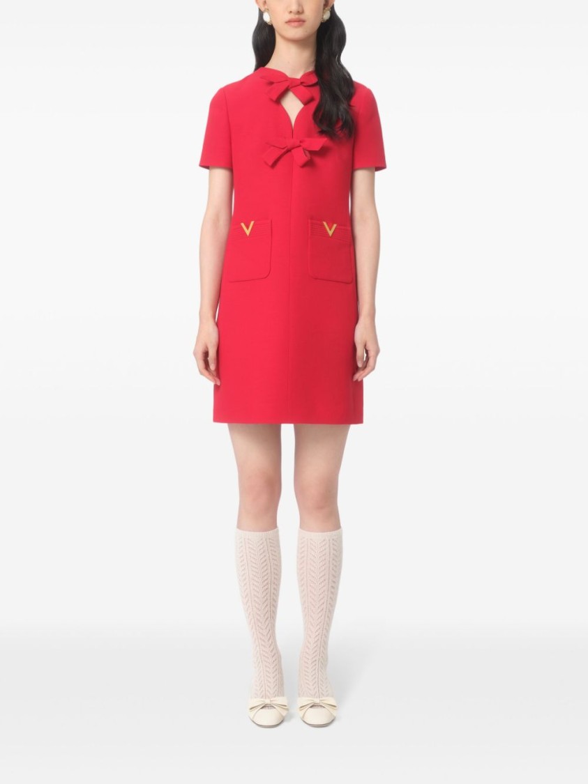 Valentino Fitted Red Dress With Decorative Bows