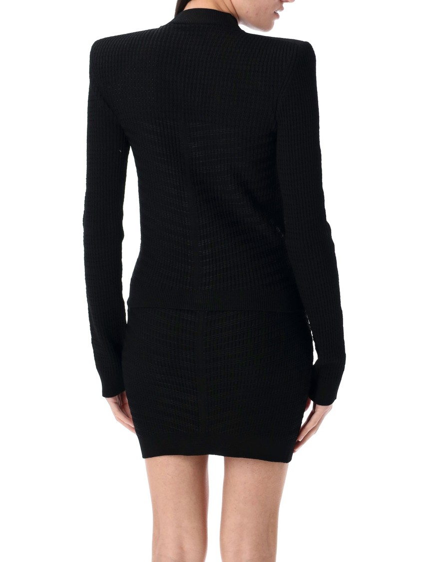 Balmain Knit Cardigan With Structured Shoulders In Black