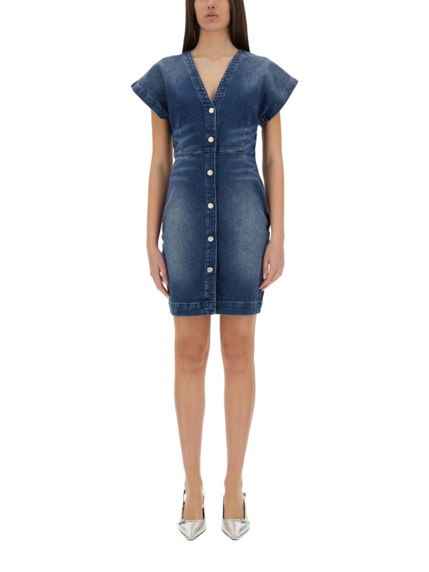 Moschino Slim Fit Denim Dress V-neckline In Blue