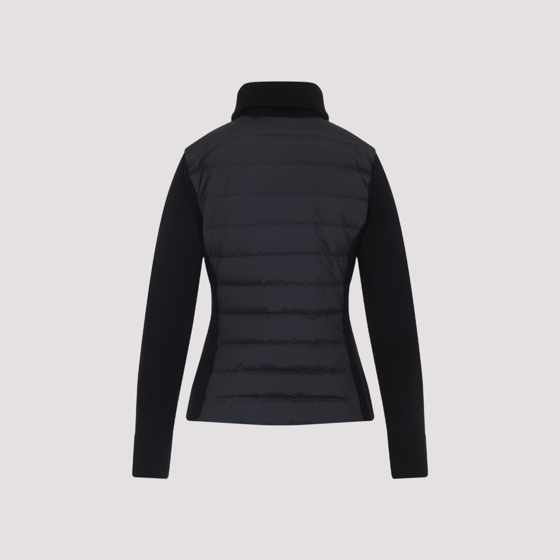 Moncler Quilted Ribbed Collar Long Sleeves Jacket In Black