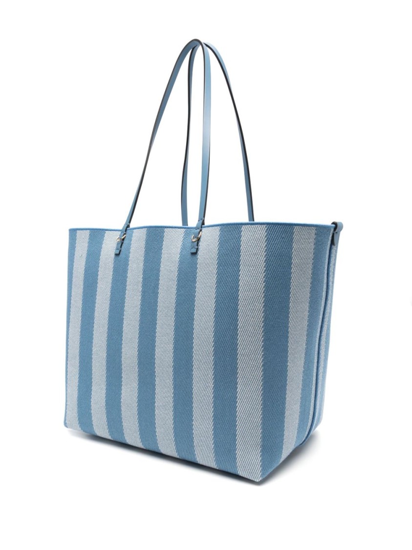 Fendi Striped Blue Tote Bag With Sturdy Handles In Blue