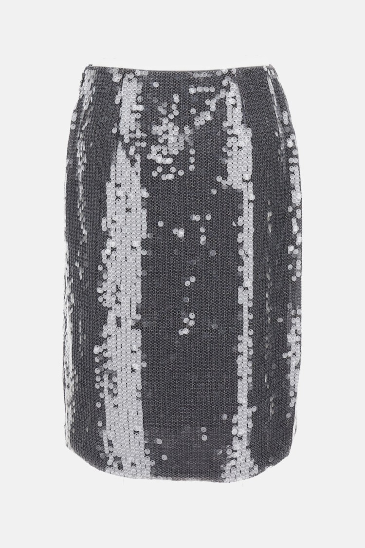 Rotate Birger Christensen Sequined Mesh Midi Skirt In Gray