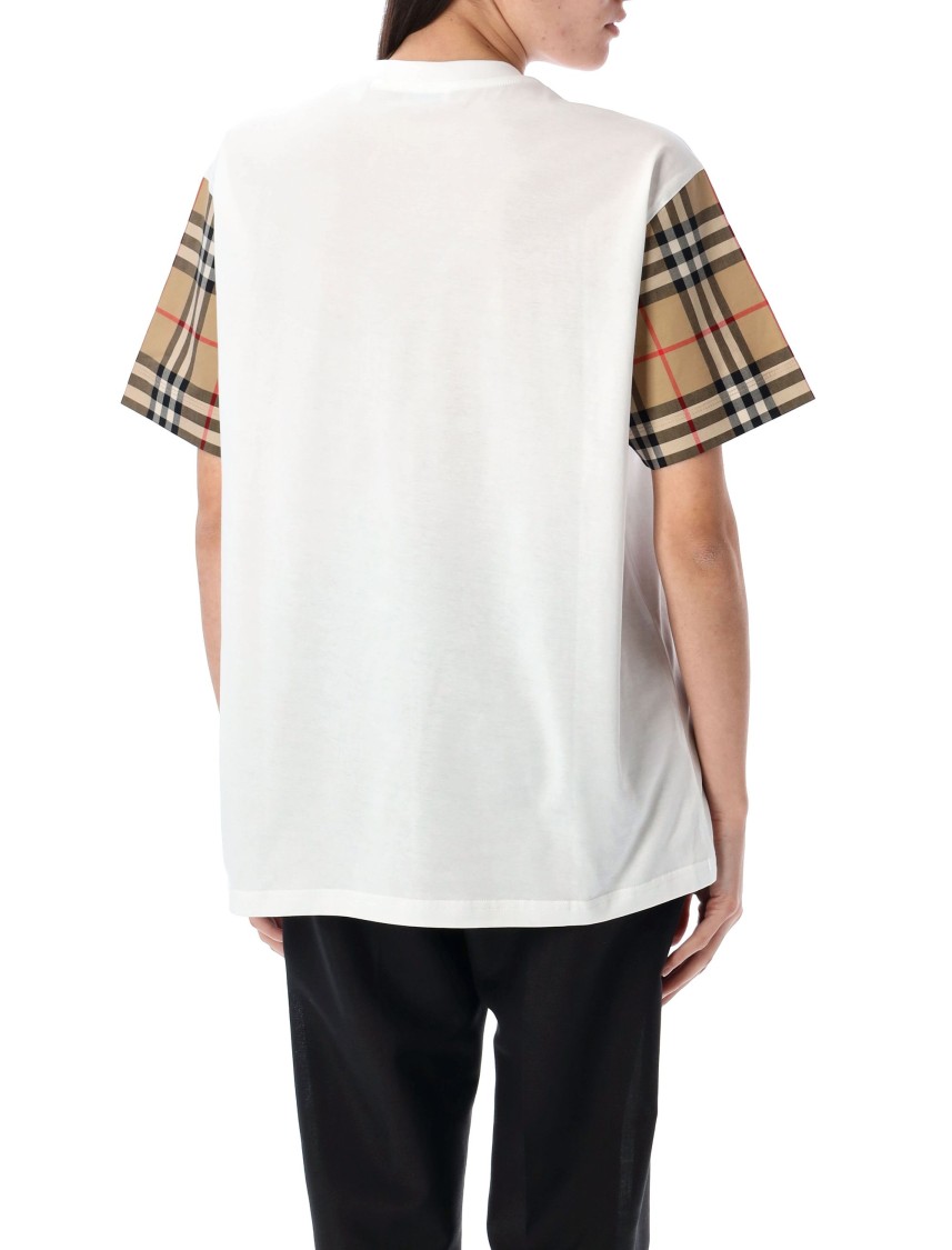Burberry White T-shirt With Vintage Check Motif On The Sleeves In Cotton Woman In White