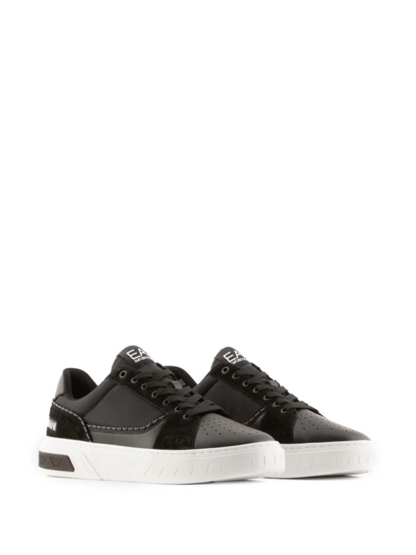 Ea7 Emporio Armani Black Trainers With Smooth And Perforated Leather In Black