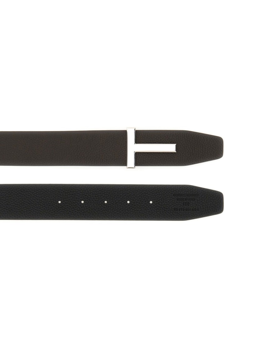 Tom Ford Reversible Calf Leather Belt With Buckle In Black