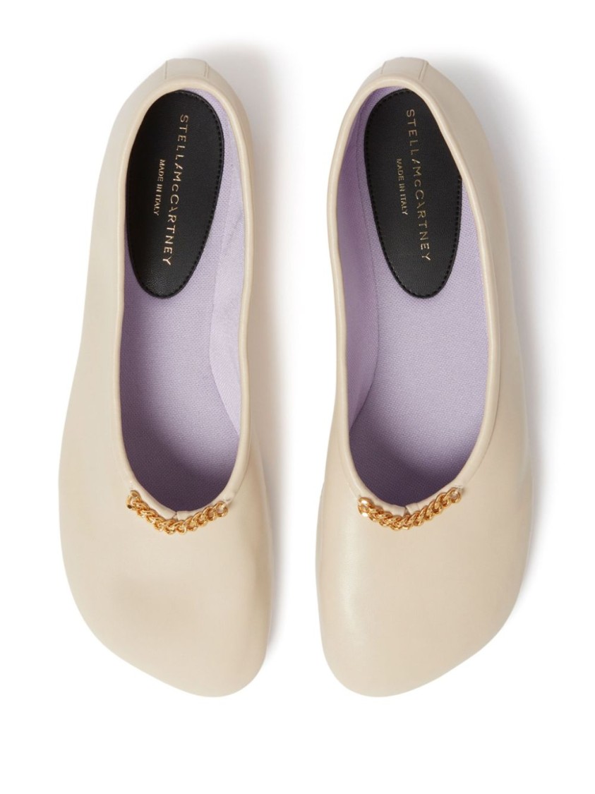 Stella Mccartney Rounded Toe Flats With Subtle Chain Detail In Neutrals