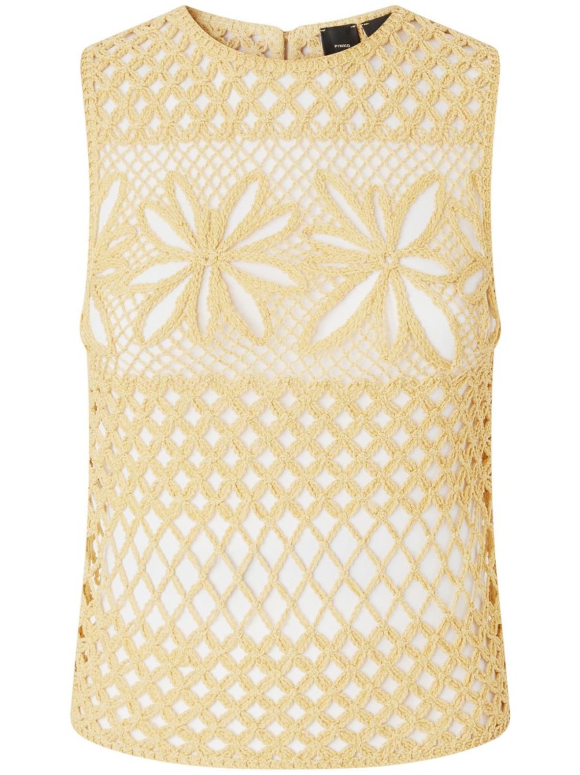 Pinko Fantasy Net Crochet Floral Top Keyhole