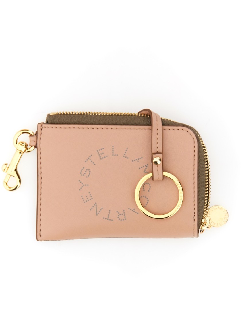 Stella Mccartney Compact Wallet With Perforated Logo And Zip Closure In Pink
