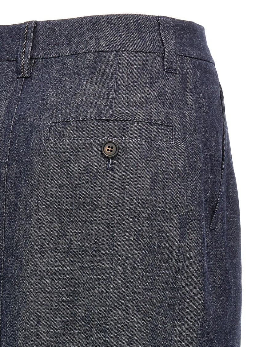 Brunello Cucinelli Longuette Cotton Denim Skirt With Front Split