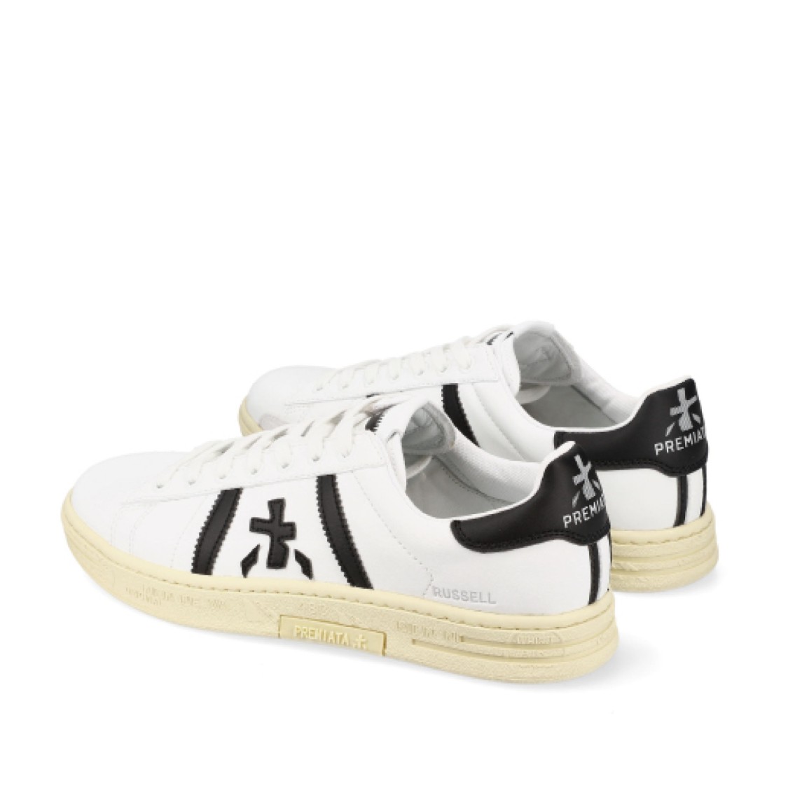 Premiata White Leather Sneakers With Black Accents