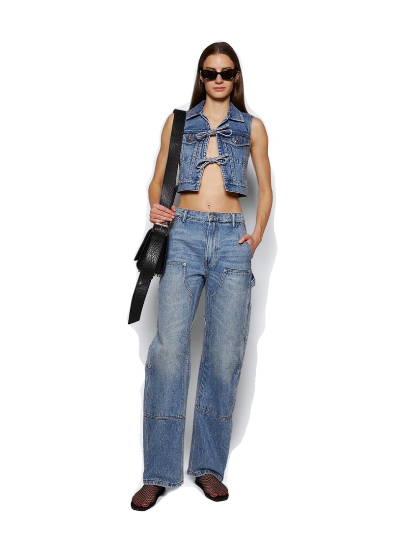 Alexander Wang High Waisted Bowed Carpenter Pant Classic Worn Indigo In Blue