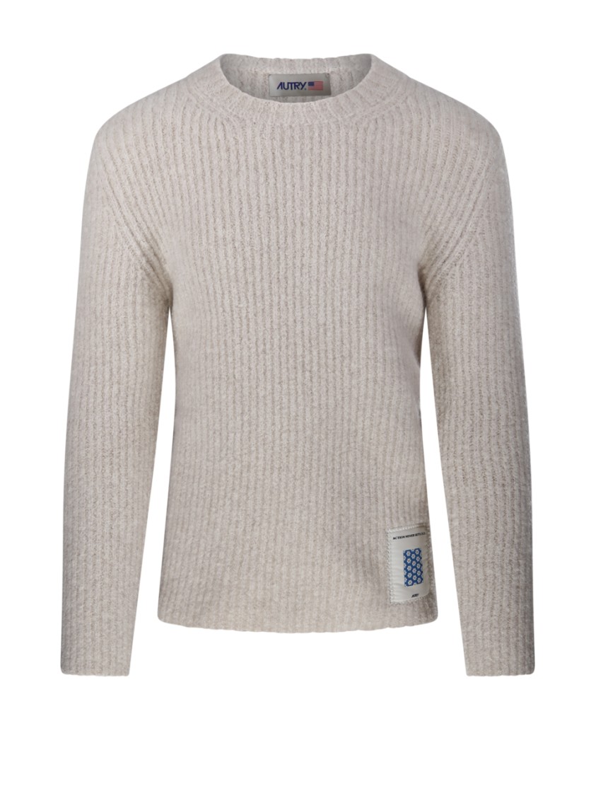 Autry Crew Neck Ribbed Texture Long Sleeves Sweater In White