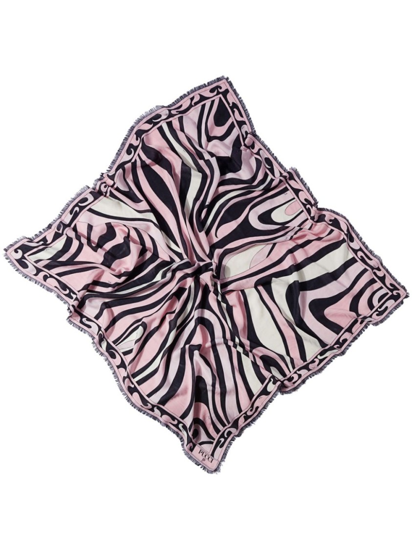 PUCCI PUCCI PINK DYNAMIC PATTERNED SILK-WOOL SCARF
