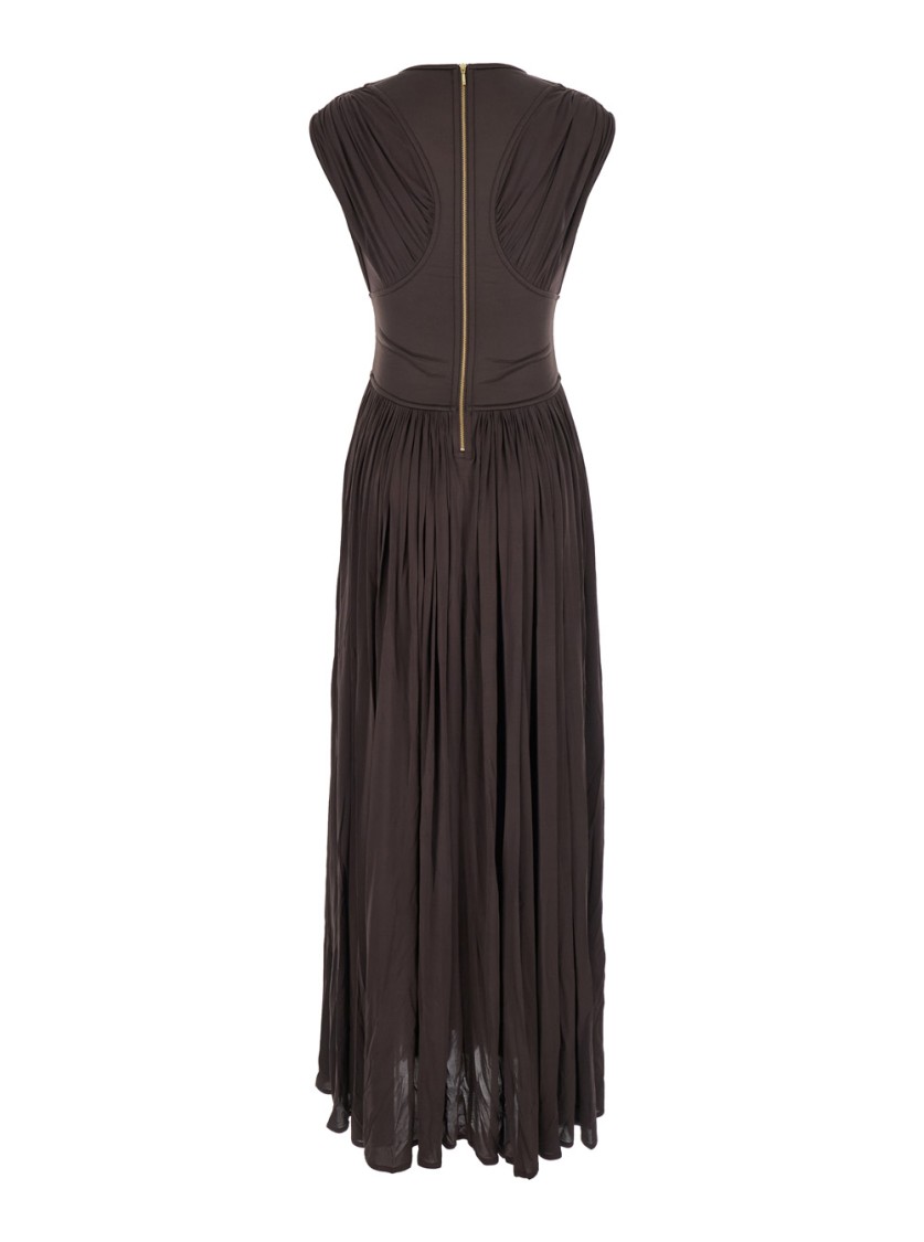 ZIMMERMANN ZIMMERMANN ILLUMINATE' BROWN LONG DRESS WITH GATHERED NECKLINE