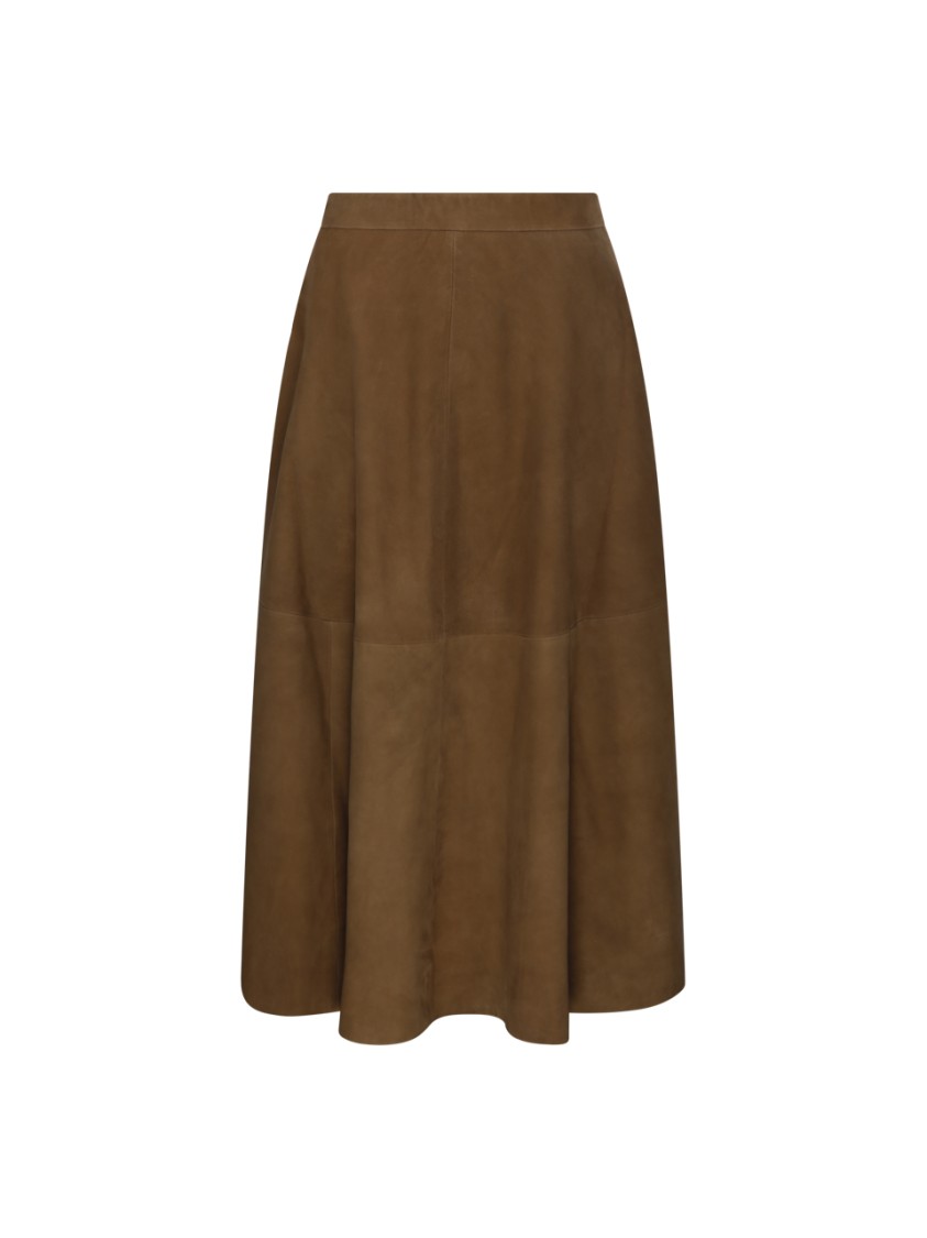 Rohe Róhe Flared Goat Suede Skirt With Minimalist Design In Brown