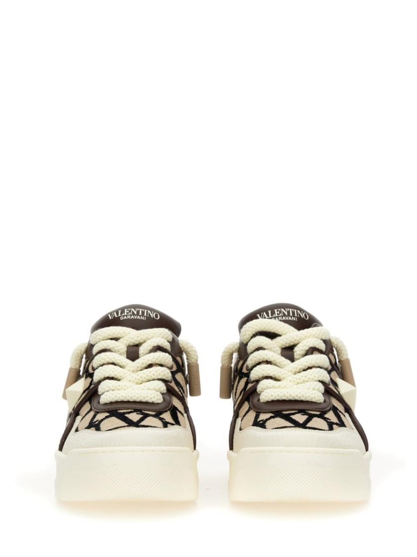 Valentino Garavani One Stud Xl Low-top Trainer In Nappa Leather And Toile Iconographe Fabric