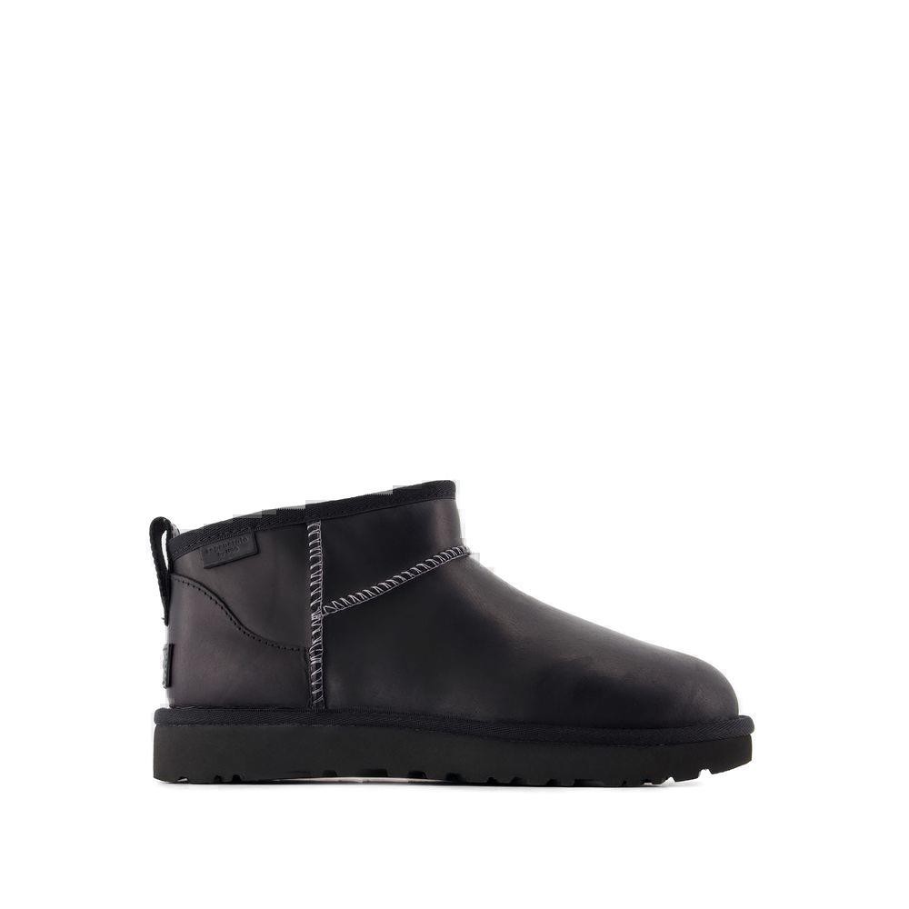 UGG UGG W CLASSIC ULTRA MINI ANKLE BOOTS - LEATHER - BLACK