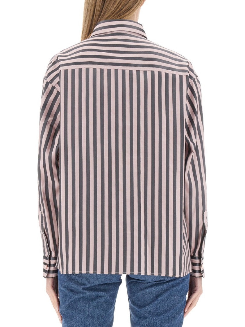 Etro Boyfriend Awning Striped Shirt With Logo Embroidery In Pink