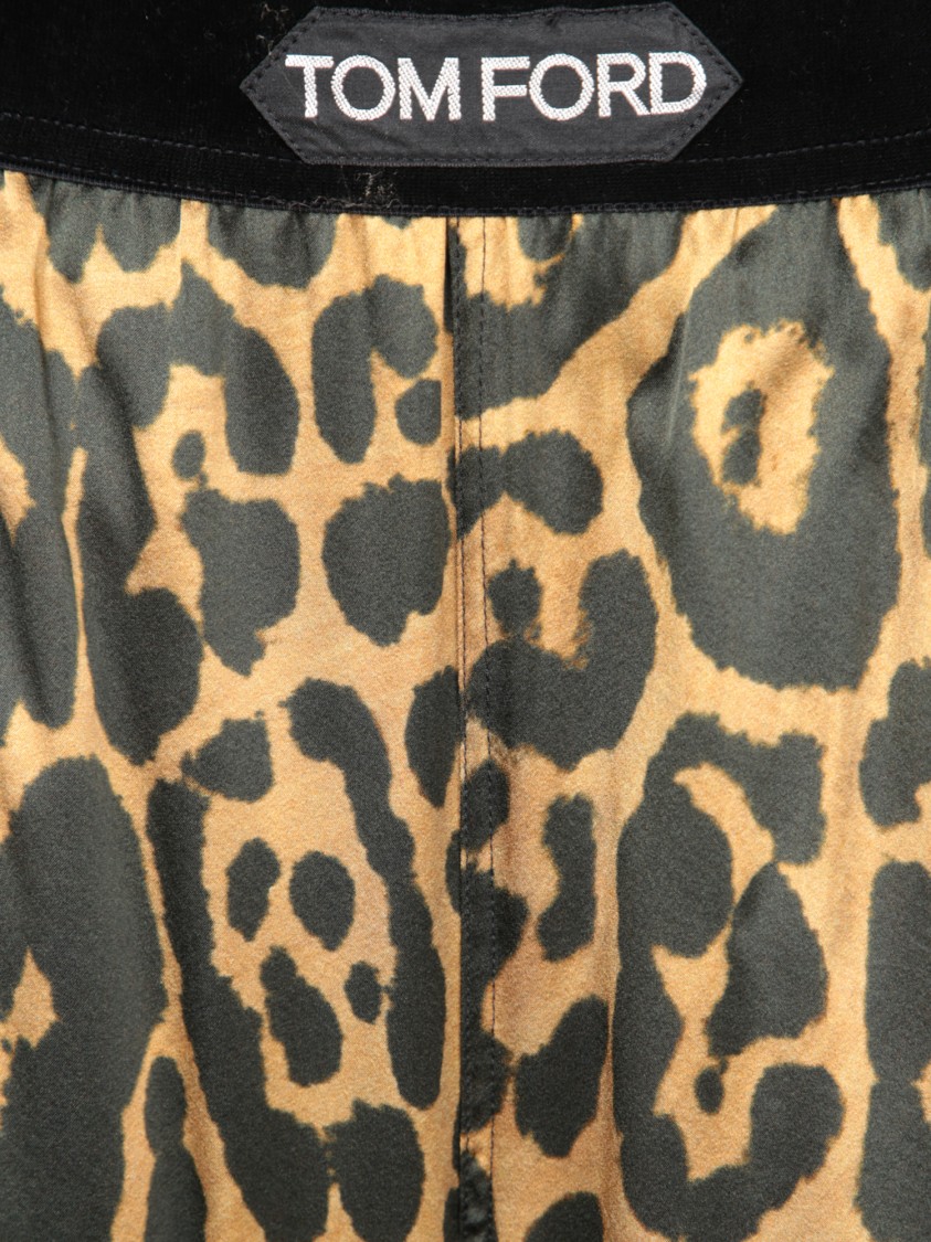 Tom Ford Multicolor Pants With Logo Patch On The Waist And All-over Leopard Print In Silk Stretch Wo In Brown