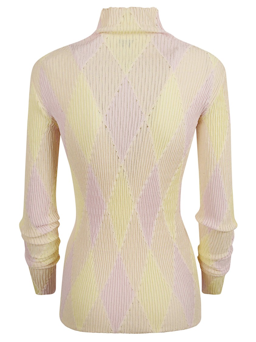 Burberry Fitted Ribbed Sweater With Diamond Pattern In Pink