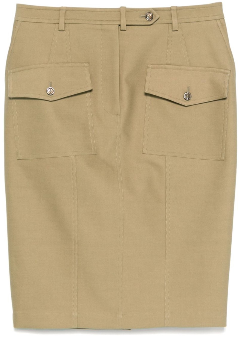 Tom Ford Stretch Cotton Twill Midi Skirt In Brown