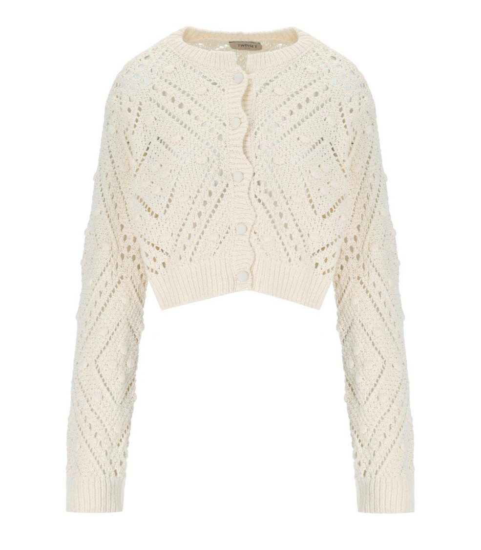 Twinset Twin-set Light Natural Cropped Cardigan In Neutral