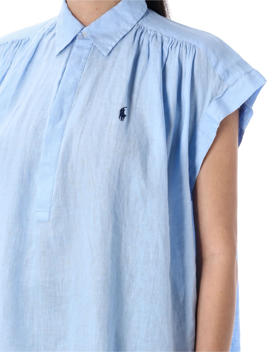 Shop Polo Ralph Lauren Linen Popover Shirt In Blue