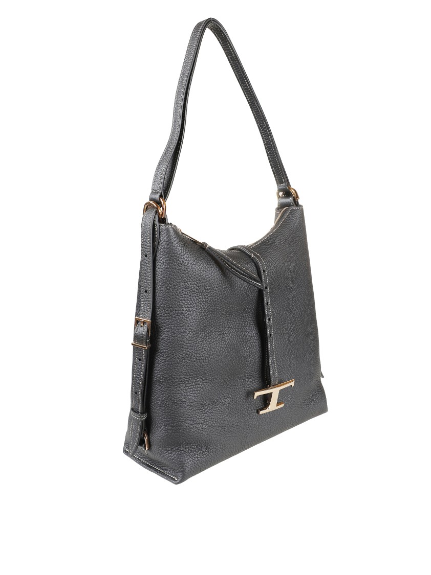 Tod's Textured Black Shoulder Bag With Gold-tone Accents In Gray