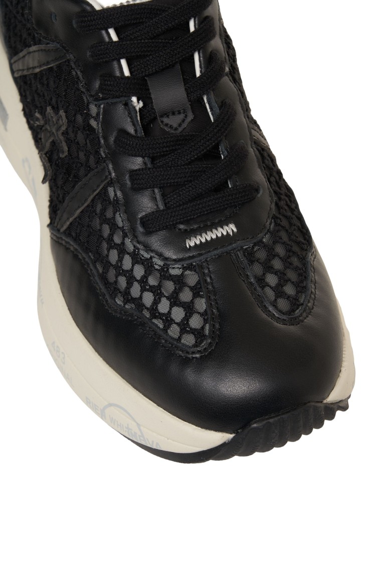 Premiata Mesh Panel Sneakers Metallic Accent In Black