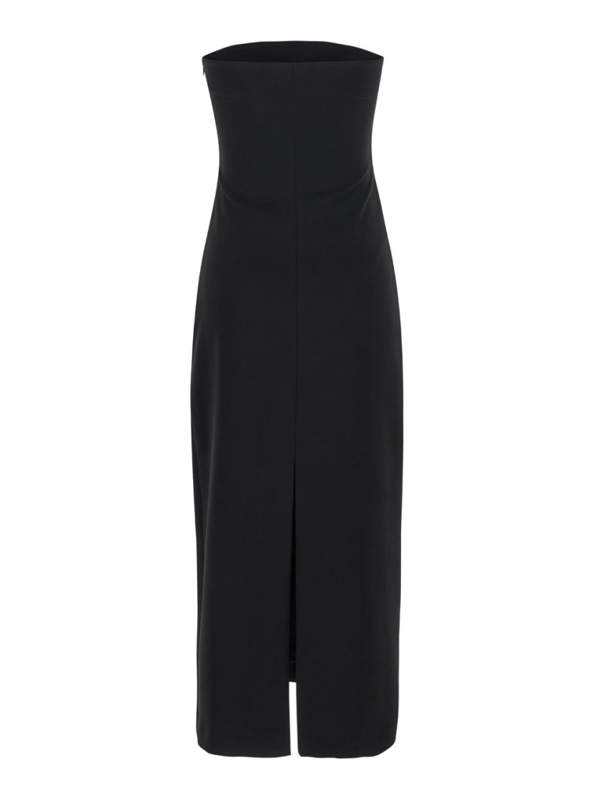 Plain Black Bustier Dress With Slit In Tech Fabric Woman In Black