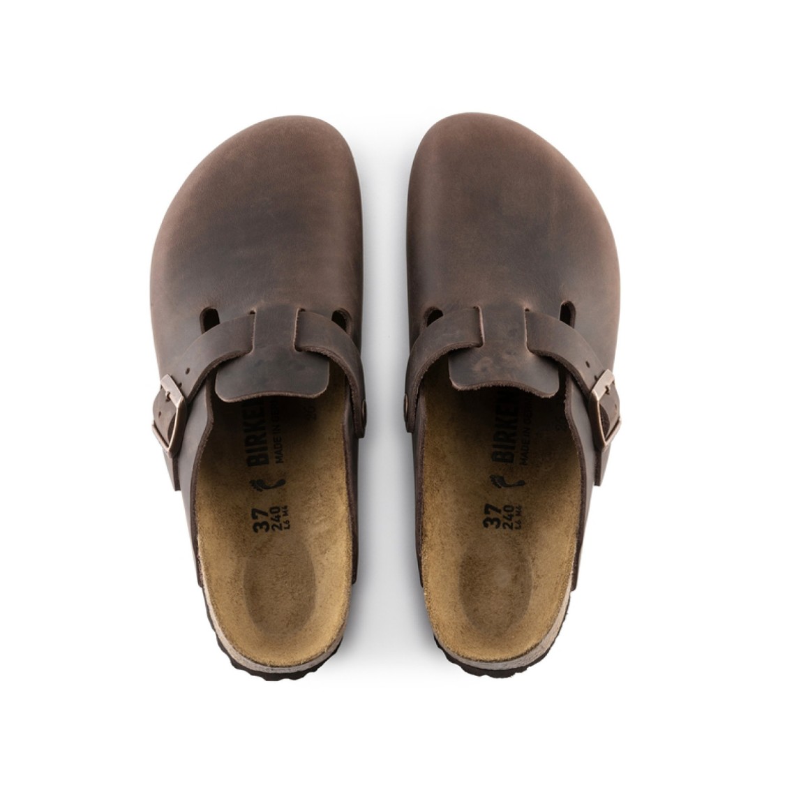 Birkenstock Leather Boston Slippers Buckle Detail In Black