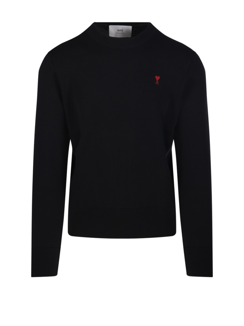 Ami Alexandre Mattiussi Ami Adc Round Neck Sweater Merino In Black