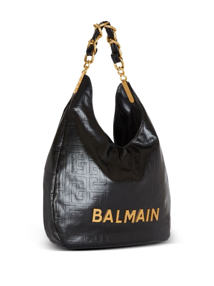 Shop Balmain Quilted Black Calf Leather Tote With Chain-link Handle