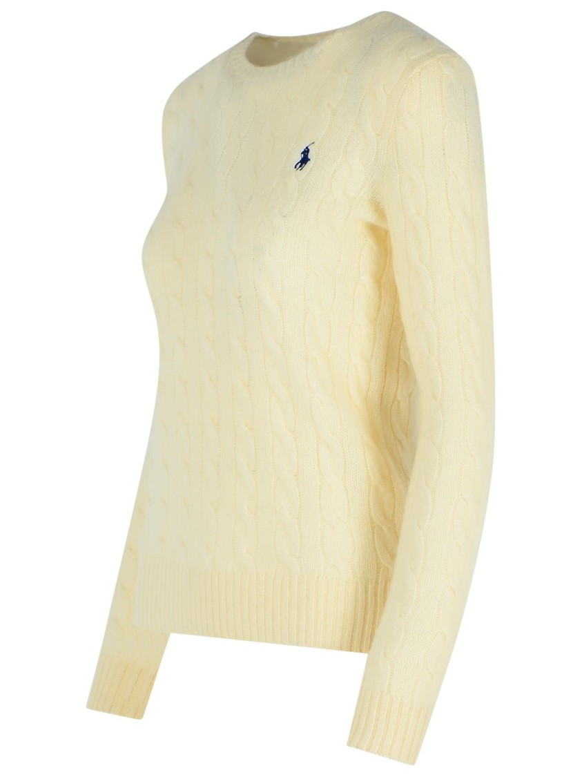 Polo Ralph Lauren Classic Cable Knit Sweater With Round Neckline And Ribbed Details In Yellow
