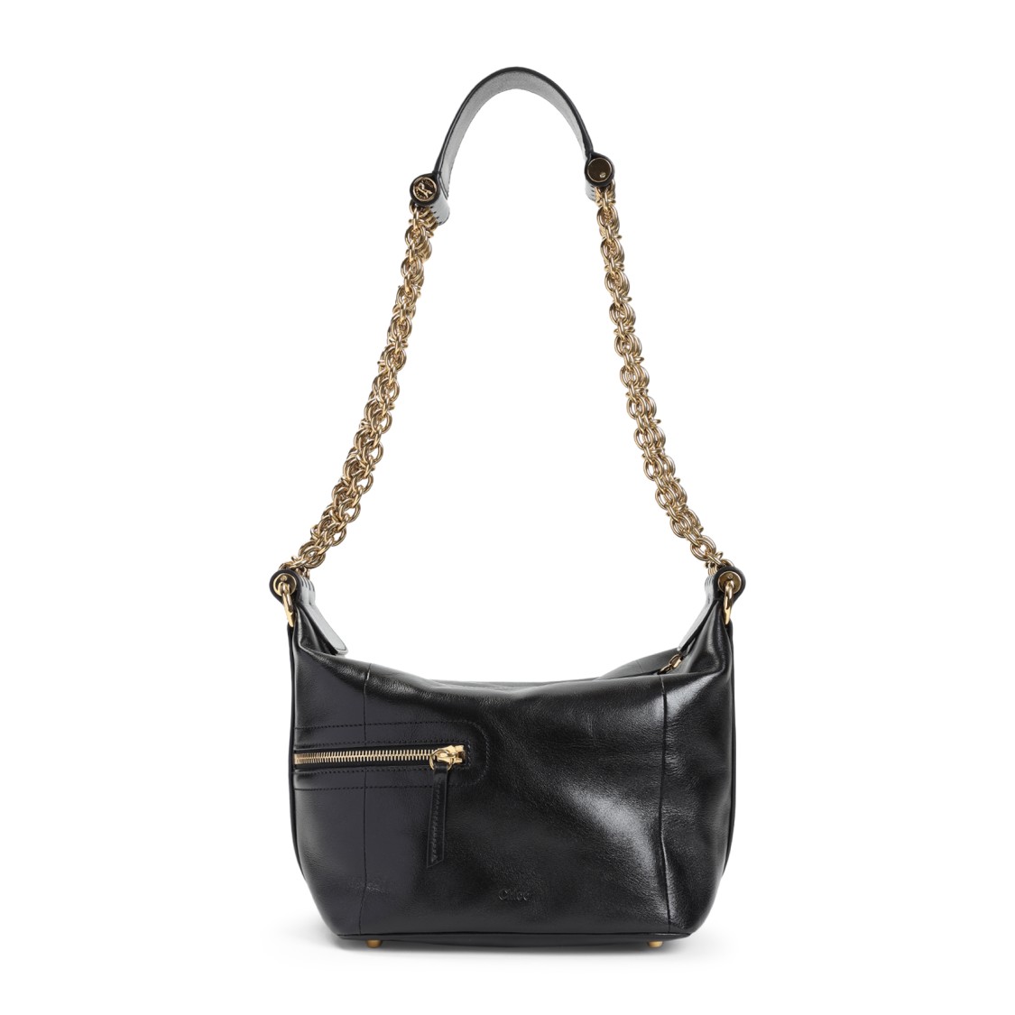 Chloé Sac Porté Épaule Camera Chain En Cuir Brillant Femme Noir Taille Onesize 100% Bubalus Bubalis, Farme In Black