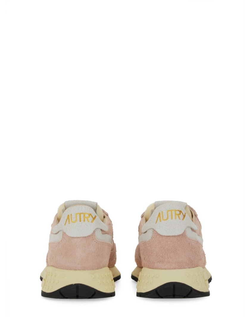 Autry Reelwind Low Nylon And Leather Craquele Pepper And White Sneakers In Pink