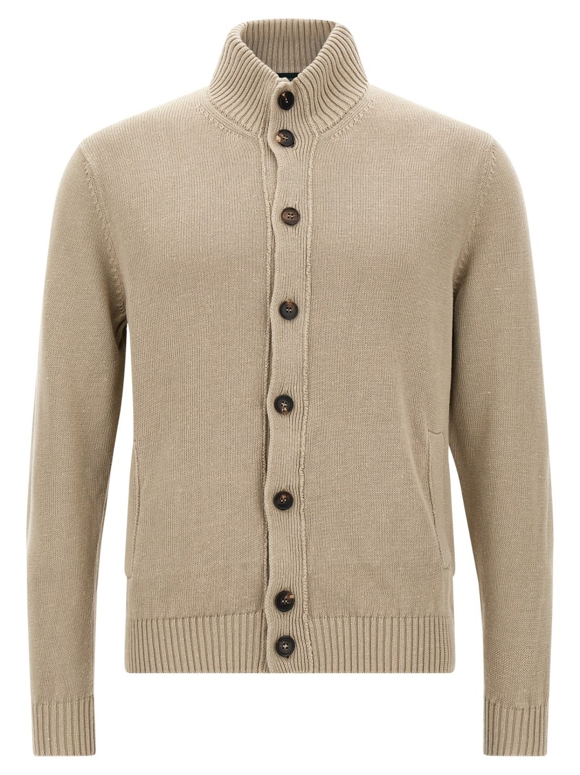 Zanone Knitwear In Linen And Cotton With Buttons In Neutral