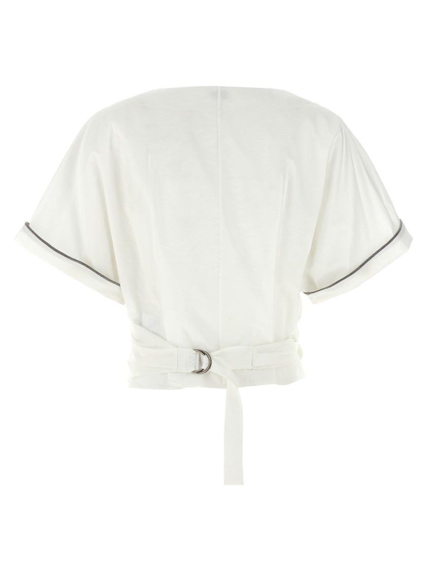 Brunello Cucinelli Monili Embellished Cropped Blouse In White