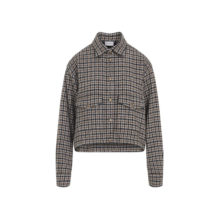 Moncler Checked Grey Wool Shirt With Asymmetric Hem And